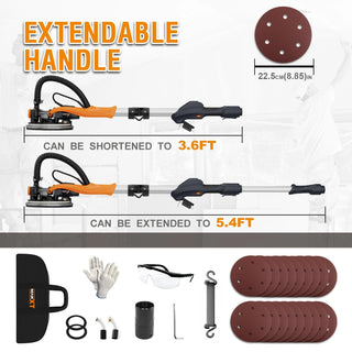 Drywall Sander with Vacuum Dust Collection, 6 Variable Speed Foldable Telescopic Electric Wall Sander, Popcorn Ceiling Removal Tool, 1900RPM Power Sander Tool, LED Light, 18Pcs Sanding Discs Dweva