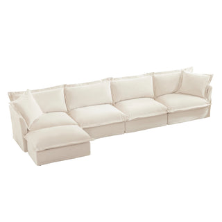 Slipcovered Fluffy Sofa - 4 Seat with Ottoman Dweva