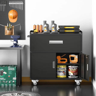 Metal garage cabinets, rolling tool cart boxes with wheels (black) Dweva