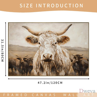 White Highland Cow Canvas Wall Art - Modern Minimalist Animal Art Print for Living Room Bedroom Decor, Framed in Solid Wood, Nature Inspired Wall Decordecorative picture Oil painting Dweva