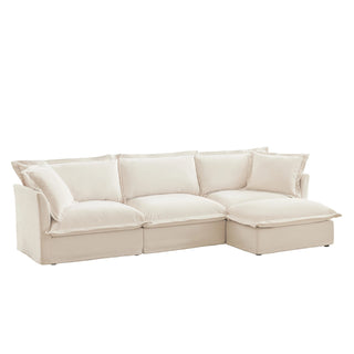 Slipcovered Fluffy Sofa - 3 Seat with Ottoman Dweva