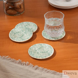 Resin Coaster with Green Print-Dia 4" Dweva