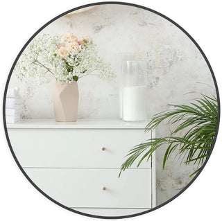 24 Inch Black Metal Framed Round Bathrrom Mirror for Wall.(W2203P182012) Dweva