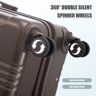 20"/24"/28" 3 pcs/set in ABS Spinner Wheel Luggage, Carry on Suitcase, Matching Color, TSA Combination Lock (Brown) Dweva