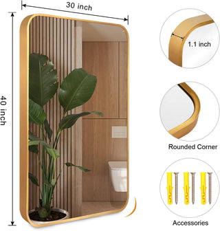 30x40 Inch Gold Metal Framed Rectangular Bathrrom Mirror for Wall.(W2203134113) Dweva