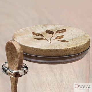 Kitchen Storage Glass Jar with Wooden Lid & Spoon Dweva