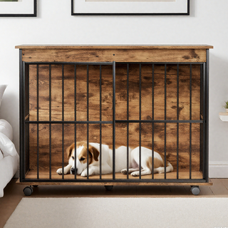 Dog Crate Furniture , Large Dog Cage Furniture with Tray for Medium Large Dogs, Wooden Dog Kennel Furniture Dweva