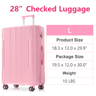 Hardshell Luggage, Lightweight Durable ABS Suitcases with Double Wheels, Expandable 28-inch Checked Luggage 28" (Pink) Dweva