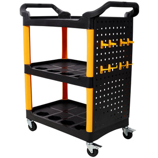 3 Tier Rolling Auto Detail Cart With Wheels,With Panel & Hook,for Detailers Garage, Workshop, Repair Shop, Storage Tool, Yellow&Black Dweva