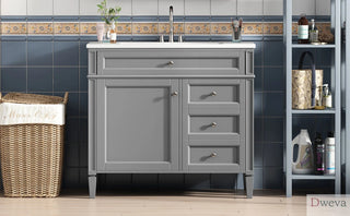 36'' Bathroom Vanity with Top Sink, Modern Bathroom Storage Cabinet with 2 Drawers and a Tip-out Drawer, Single Sink Bathroom Vanity Dweva