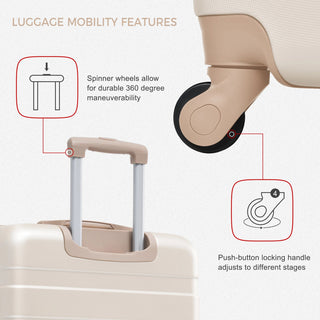 Luggage Sets 4 Piece, ABS Durable Suitcase with Travel Bag, Carry On Luggage Suitcase Set with 360° Spinner Wheels, ivory and golden Dweva