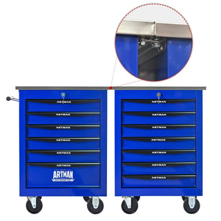 6 Drawers Multifunctional Tool Cart with Wheels,Metal Rolling Tool Cart Storage for Garage Workshop Warehouse Repair Shop--With Stainless Steel Roof- BLACK&BLUE Dweva