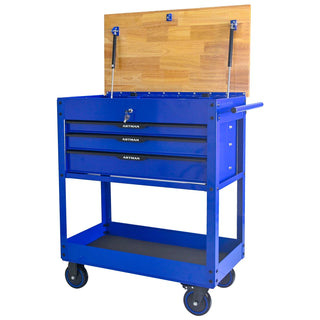 3 DRAWERS MULTIFUNCTIONAL TOOL CART WITH WHEELS AND WOODEN TOP-Blue Dweva