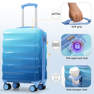 20" Carry-on Luggage with Cup Holder – Lightweight Glossy Hardshell Suitcases with Spinner Wheels, TSA Lock, Airline Approved, 2 Piece Set Dweva