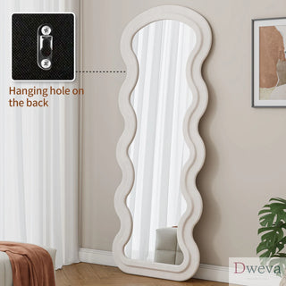 Flannel Full Length Wave Floor Mirror for Bedroom living room Hanging or Against The Wall(white) Dweva