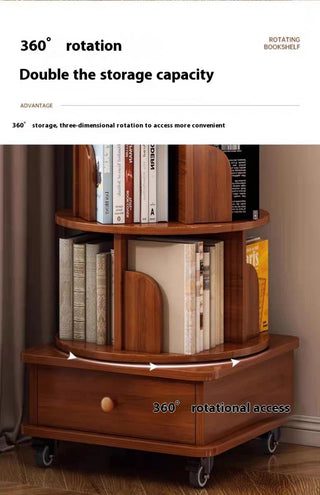 (UPGRADED) Rotating Bookshelf, 360 Display Corner Bookshelf for Small Space, 6 Tier Bookcase Storage Rack with Wheels, Wood Narrow Organizer for Bedroom, Living Room, Study Room, Walnut Brown, Shelves Dweva