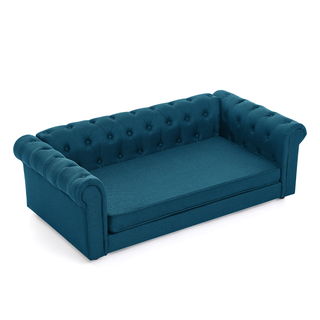 Elegant rectangular pet bed for big and oversized dogs, durable elevated dog sofa bed, comfortable dog sofa, modern and fashionable linen fabric dog sofa-DARK BLUE Dweva