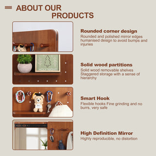 Wall Mounted Full Length Mirror, Full Body Mirror with Shelf, Full Body Mirror with Hook Wall Mounted Mirror with Multifunctional Design Panel, Bedroom/Living Room/Entrance Walnut (47.6*15.7in) Dweva