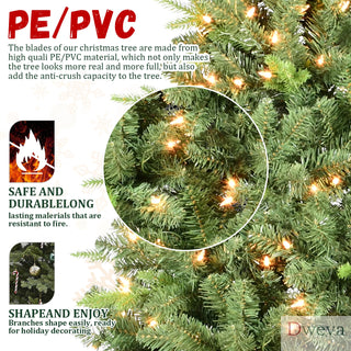 6FT Pre-Lit Christmas Tree with 350 UL Warm White Lights – Classic Green Tree with 1339 PE+PVC Tips, Hinged Branches for Easy Setup, Sturdy Metal Stand, Realistic Full Look Dweva