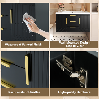 36'' Wall Mounted Bathroom Vanity with Resin Sink, Floating Bathroom Storage Cabinet with 2 Drawers, Solid Wood Bathroom Cabinet (Same as N710S236003B) Dweva