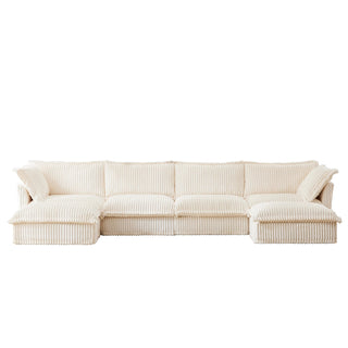 Slipcovered Fluffy Sofa - 4 Seat with 2 Ottoman Dweva