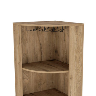 FM FURNITURE Clifton Corner Bar Cabinet, with 5 shelves,Cup Hanger and Eight Built-in Wine Rack,Macadamia