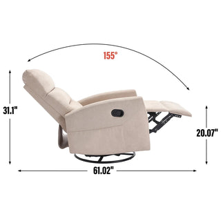 Manual Recliner Chair with Rocker and Swivel in Fabric for Living Room, Beige Dweva