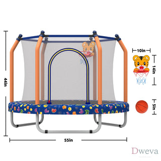 55-inch Trampoline for Kids Indoor & Outdoor Small Toddler Trampoline with Basketball Hoop Dweva