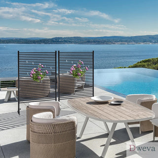 71.26''x46.65'' Outdoor Privacy Screens Freestanding,Metal Privacy Fence Panels for Outside, Slatted Privacy Screens with Stand,Black Dweva