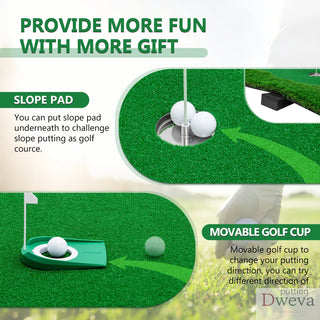 12x5 FT Golf Putting Green, Golf Training Mat with High-quality Turf, 3 Holes, 3 Flags and Cups for Indoor Outdoor Dweva
