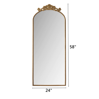 58"x24" Arched Full Body Mirror with Vintage Ornate Carved Applique on Top, Hanging Wall Mounted Mirror, for Living Room Bedroom Retro Home Decor Mirror, Bronze Dweva