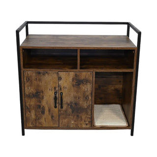 Rustic Brown Wooden Cat Litter Box Enclosure, Spacious Hidden Cat Litter Box with Scratching Mat Furniture for Bedroom, Bathroom, Living Room-31.9"x17.7"x31.4", 61 lbs Dweva