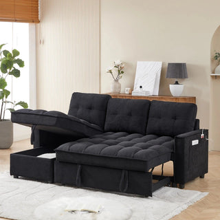 MH 78.75" Reclining Sofa, Pull-Out Sofa Bed with USB and tape-c charging ports, L-Shaped Sectional Sofa with Reclining Storage and Arm Side Organizer Pocket Features, Living Room Comfort Sofa Dweva