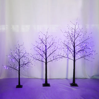 3 Pac Halloween Spooky Tree with Purple Lights, 4FT 5FT and 6FT, Lighted Black Tree for Halloween Decoration Dweva