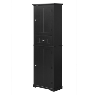 Tall Bathroom Storage Cabinet, Freestanding Storage Cabinet with Drawer and Adjustable Shelf, MDF Board with Painted Finish, Black (Old Sku:WF312727AAB)