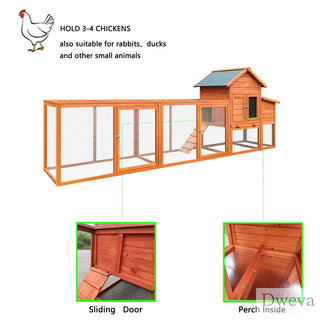 122＂Large Wooden Chicken Coop,Outdoor Hen House with Nesting Box ,Wire Fence Poultry Cage Dweva
