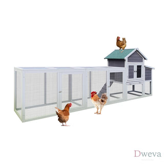 122" Large Gray Wood Chicken Coop Hen House Pet Rabbit Hutch Wooden Pet Cage Backyard with Nesting Box Dweva