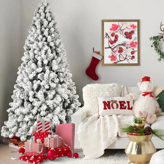 8ft Flocked Pre-Lit Christmas Tree with 500 UL Warm White Lights, 1460 PVC Tips, Auto-Unfold Memory Wire, Easy Assembly & Stable Metal Stand – Snowy Holiday Decor Dweva