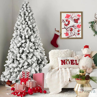 5ft Flocked Pre-Lit Christmas Tree with 200 UL Warm White Lights, 551 PVC Tips, Auto-Unfold Memory Wire, Easy Assembly & Stable Metal Stand – Snowy Holiday Decor Dweva