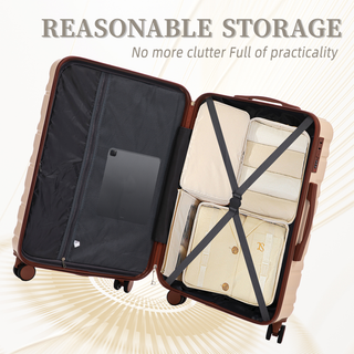 HIFINE TOURIST 20"/24"/28" 3 pcs/set in ABS Spinner Wheel Luggage, Carry on Suitcase, Matching Color, Combination Lock (Beige) Dweva