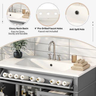 36'' Bathroom Vanity with Top Sink, Modern Bathroom Storage Cabinet with 2 Drawers and a Tip-out Drawer, Single Sink Bathroom Vanity Dweva