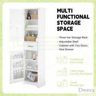 Tall Bathroom Storage Cabinet, Freestanding Storage Cabinet with Two Doors and Adjustable Shelves, Door Shelve Design, MDF Board with Painted Finish, White Dweva