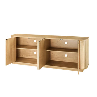 Sideboard Storage Cabinet TV Stand with wave pattern Buffet Cabinet Wooden Vertical Striped Cabinet for Kitchen/Bedroom/Entryway. Natural, 64''W x 15''D x 24''H. Dweva