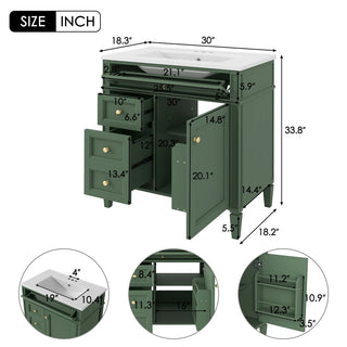 30'' Bathroom Vanity with Top Sink, Modern Bathroom Storage Cabinet with 2 Drawers and a Tip-out Drawer, Single Sink Bathroom Vanity Dweva