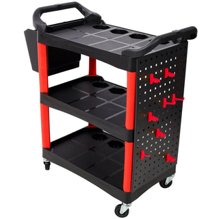 3 Tier Rolling Auto Detail Cart With Wheels,With Bucket & Panel & Hook,for Detailers Garage, Workshop, Repair Shop, Storage Tool,Red&Black Dweva