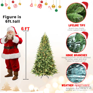 4FT Pre-Lit Christmas Tree with 200 UL Warm White Lights – Classic Green Tree with 636 PE+PVC Tips, Hinged Branches for Easy Setup, Sturdy Metal Stand, Realistic Full Look Dweva
