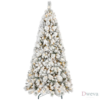 4FT Flocked Christmas Tree with 150 Warm White LED Lights – 350Tips, Snowy PVC & Hard Needle Branches, Hinged Design for Easy Setup, Sturdy Metal Stand – Full & Realistic Holiday Tree Dweva