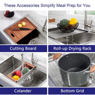 28 x 22 Drop In Stainless Steel Workstation Sink, 28 Inch 18-Gauge Stainless Steel Drop-In Kitchen Sink, Handmade Single Bowl Workstation R10 Rounded Corner kitchen Sink with Accessories Dweva