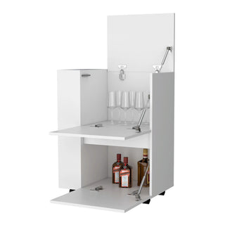 FM FURNITURE Logan Bar Cart with Two Cabinets and Open Shelves, White Dweva