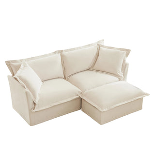 Slipcovered Fluffy Sofa - 2 Seat with Ottoman Dweva